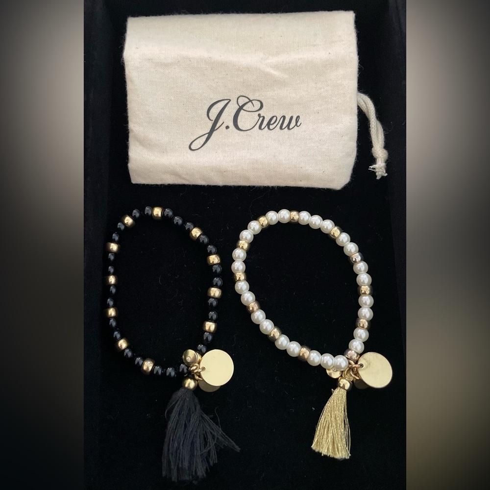 J Crew 2 Bead and Tassel Stretch Bracelets with Charms